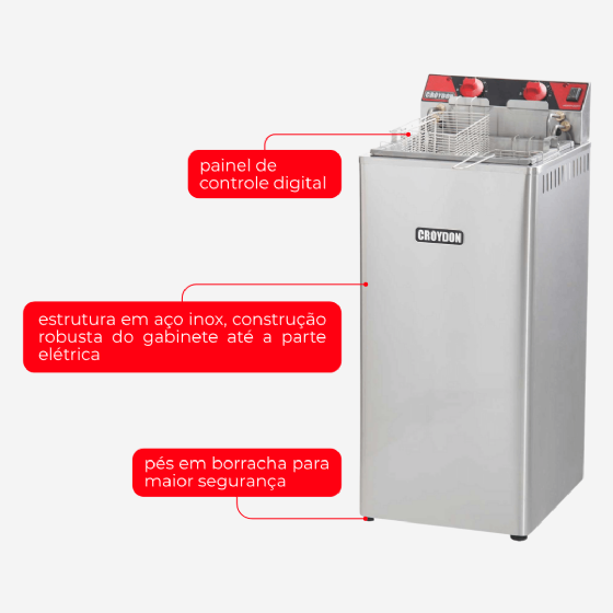 Fritadeira Elétrica Zona Fria de Óleo 15 Litros 8000 W FZ28 P 220v Croydon