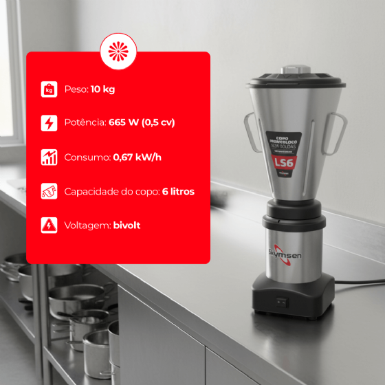Liquidificador Comercial 06 Litros LS 06 Baixa Rotação Bivolt Skymsen