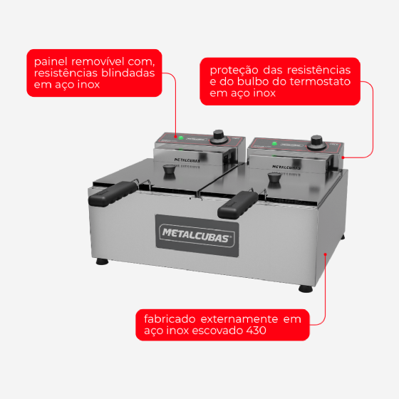 Fritadeira Elétrica 2 Cubas Óleo 10 litros FRCE 10 220v Metalcubas