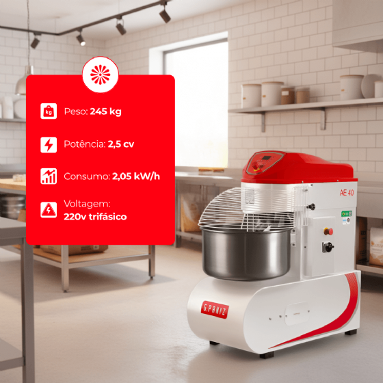Amassadeira Espiral 40 kg AE 40 2 Velocidades G2 Trifásica 220v G Paniz
