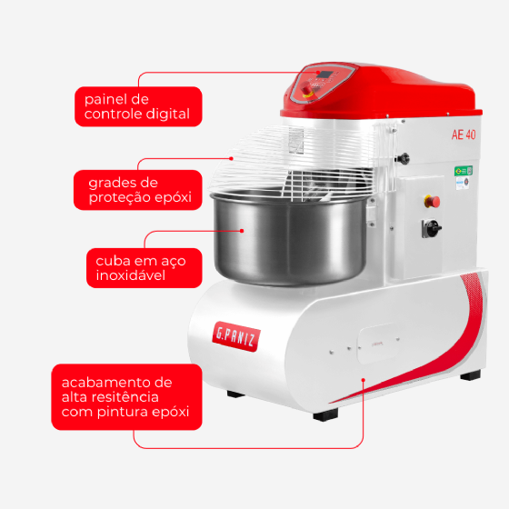 Amassadeira Espiral 40 kg AE 40 2 Velocidades G2 Trifásica 220v G Paniz