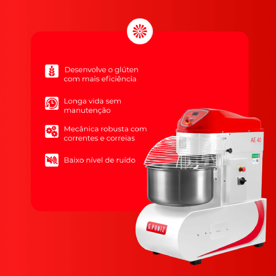 Amassadeira Espiral 40 kg AE 40 2 Velocidades G2 Trifásica 220v G Paniz