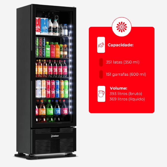 Refrigerador Vertical 393 Litros Porta de Vidro Full Black VRS13 Bivolt Inverter Imbera