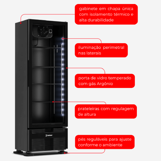 Refrigerador Vertical 393 Litros Porta de Vidro Full Black VRS13 Bivolt Inverter Imbera