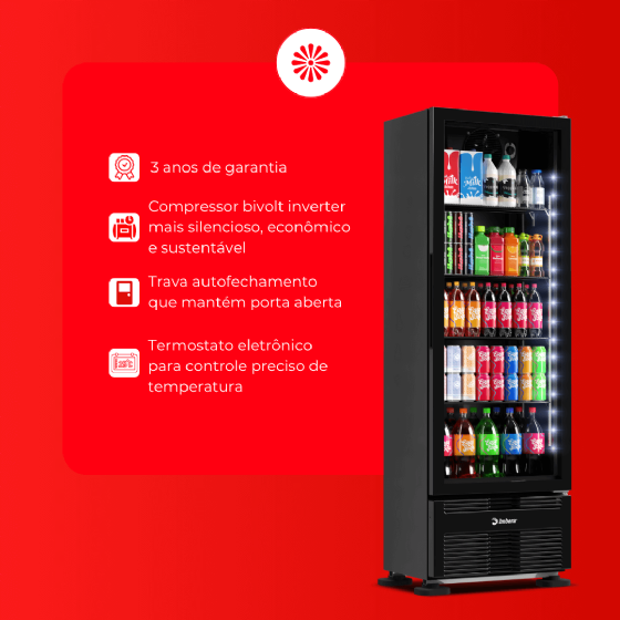 Refrigerador Vertical 393 Litros Porta de Vidro Full Black VRS13 Bivolt Inverter Imbera