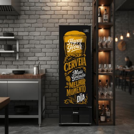 Cervejeira 569 Litros Porta Cega Adesivada Happy Hour CCV355 220V Imbera