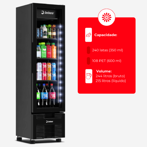 Refrigerador Vertical 244 Litros Porta de Vidro Full Black VR08 220v Imbera