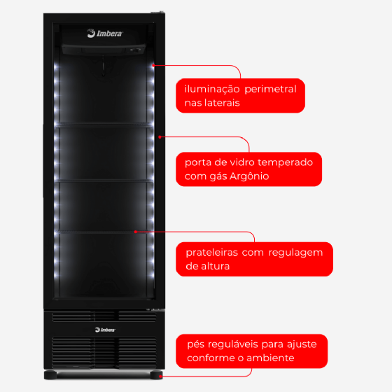 Refrigerador Vertical 454 Litros Porta de Vidro Full Black VRS16 Bivolt Inverter Imbera