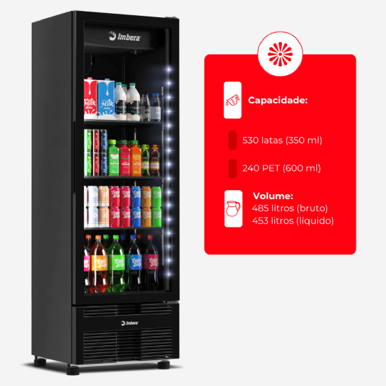 Refrigerador Vertical 454 Litros Porta de Vidro Full Black VRS16 Bivolt Inverter Imbera
