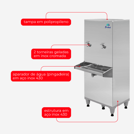 Bebedouro Industrial de Coluna 2 Geladas Inox 50 Litros 220v Frisbel
