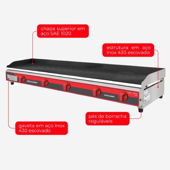 Chapa Bifeteira a Gás Profissional 150x52 CBG 1500 Metalcubas