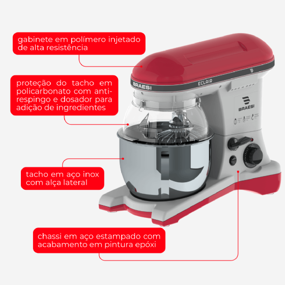 Batedeira Planetária Eclair BP-500 Vermelha Bivolt Braesi