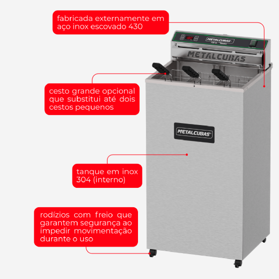 Fritadeira Elétrica Zona Fria 18 Litros 8000 W FOE 18 P 220v Metalcubas