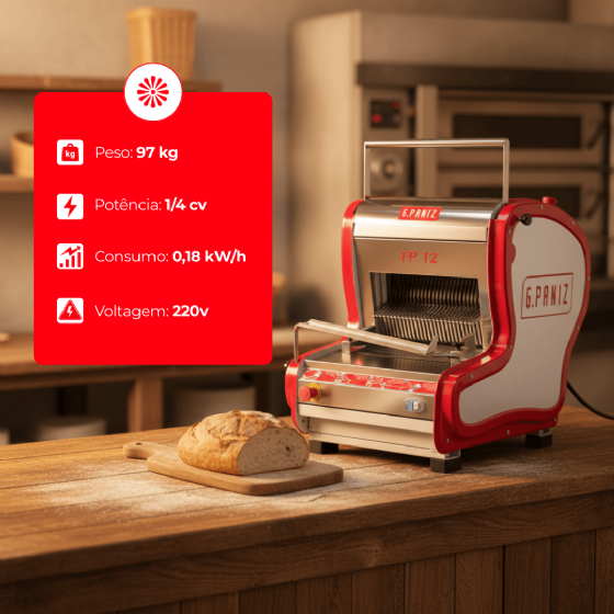 Fatiadeira De Pães Elétrica Automática FP 12 G2 Mesa Epóxi 220v G Paniz