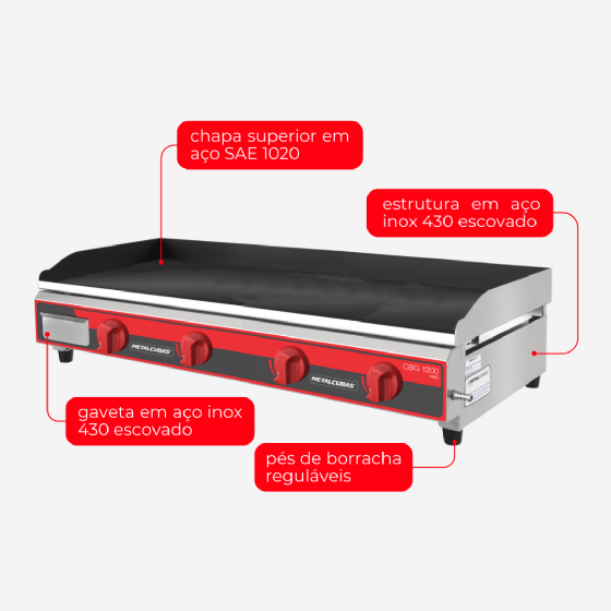 Chapa Bifeteira a Gás Profissional 120x52 CBG 1200 Metalcubas