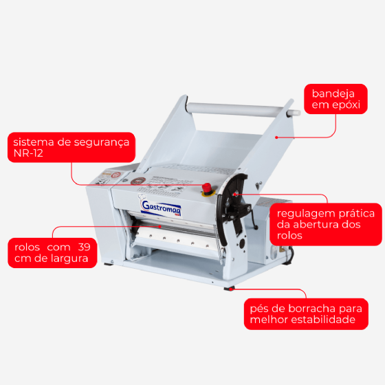 Cilindro Laminador CL 390 Bandeja Epóxi de Bancada Bivolt Gastromaq