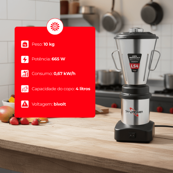 Liquidificador Comercial 04 Litros LS 04 Baixa Rotação Bivolt Skymsen