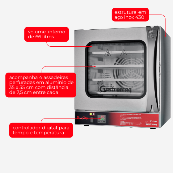 Forno Turbo Elétrico Convector Digital FC 35D Gastrochef 220v Gastromaq