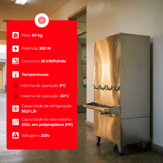 Bebedouro Industrial de Coluna 3 Geladas 1 Natural Inox 200 Litros 220v Frisbel