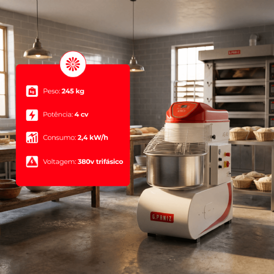 Amassadeira Espiral 40 kg AE 40 2 Velocidades G2 Trifásica 380v G Paniz