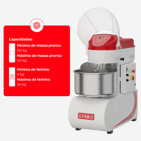 Amassadeira Espiral 40 kg AE 40 2 Velocidades G2 Trifásica 380v G Paniz