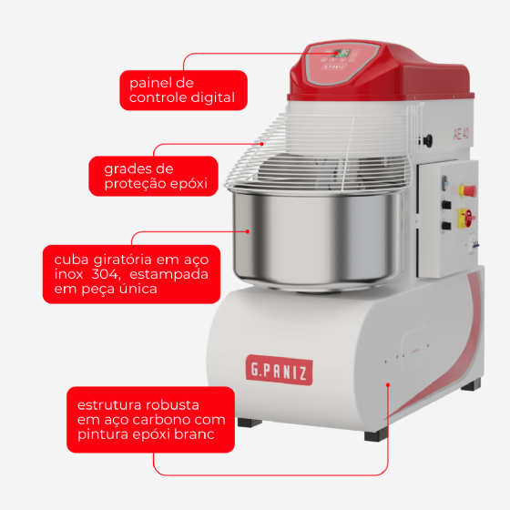 Amassadeira Espiral 40 kg AE 40 2 Velocidades G2 Trifásica 380v G Paniz