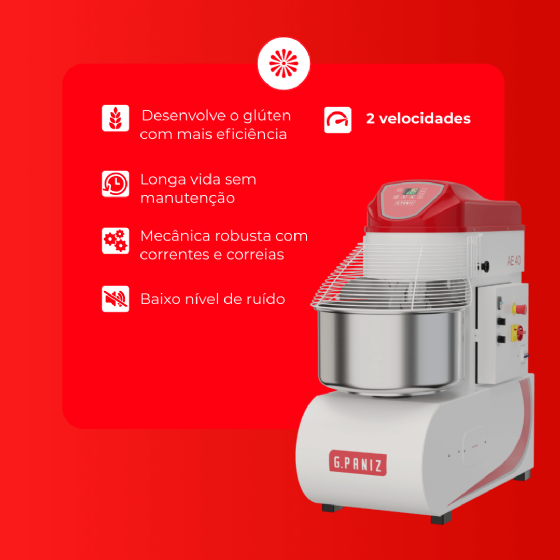 Amassadeira Espiral 40 kg AE 40 2 Velocidades G2 Trifásica 380v G Paniz
