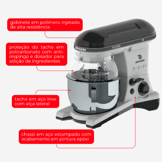 Batedeira Planetária Eclair BP-500 Preta Bivolt Braesi