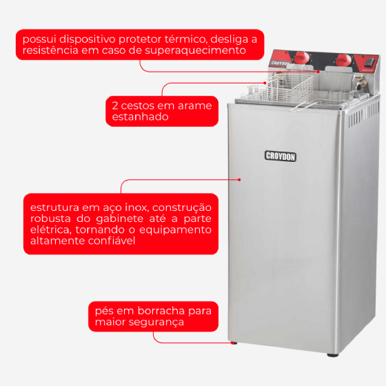 Fritadeira Elétrica Água e Óleo 21 Litros 8000 W FA28 P 220v Croydon