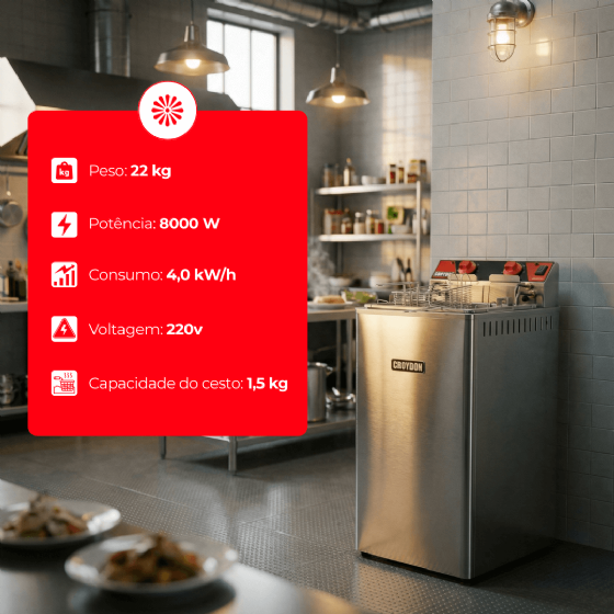 Fritadeira Elétrica Água e Óleo 21 Litros 8000 W FA28 P 220v Croydon