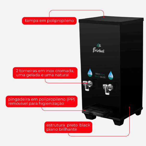 Bebedouro Industrial de Bancada 1 Gelada 1 Natural 25 Litros 220v Office Black Frisbel