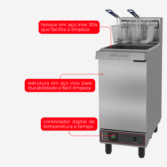 Fritadeira a Gás Industrial 30 Litros Zona Fria de Óleo FOG 2 C 220v Metalcubas