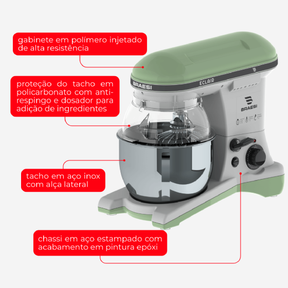 Batedeira Planetária Eclair BP-500 Verde Bivolt Braesi