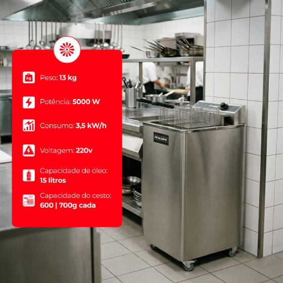 Fritadeira Elétrica Zona Fria de Óleo 15 Litros 5500 W FOE 15 P 220v Metalcubas