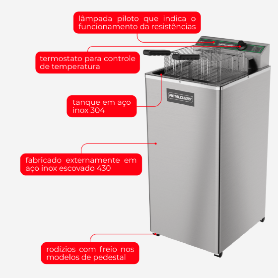 Fritadeira Elétrica Zona Fria de Óleo 15 Litros 5500 W FOE 15 P 220v Metalcubas
