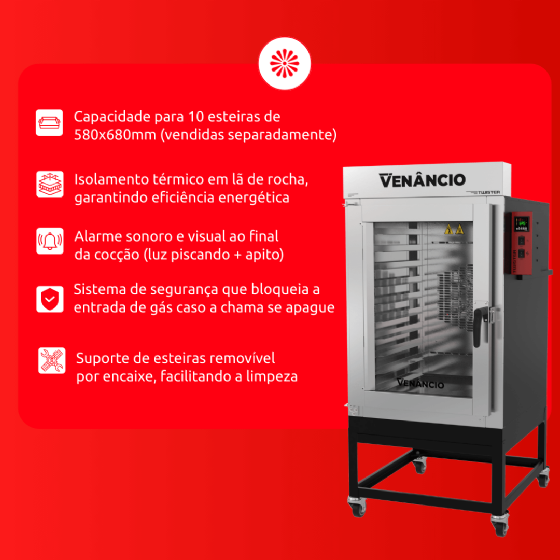 Forno Turbo Twister 10 Esteiras a Gás FVT 10G Venâncio
