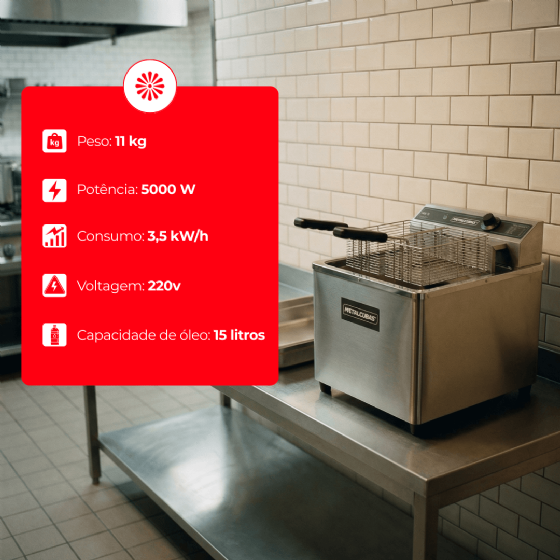 Fritadeira Industrial Metalcubas FOE 15 M 220V - Zona Fria 15L 5500W Inox 304 - Alta Produtividade Food Service