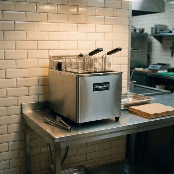 Fritadeira Industrial Metalcubas FOE 15 M 220V - Zona Fria 15L 5500W Inox 304 - Alta Produtividade Food Service