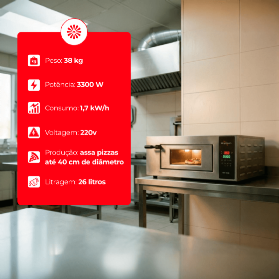 Forno Lastro Elétrico Digital Para Pizza FLP-400D 220v Skymsen