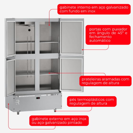 Refrigerador Comercial Mini Câmara 4 Portas Plus Resfriados 744 Litros MC4P G2 220v Refrimate