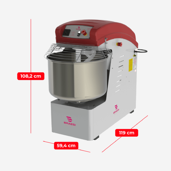 Amassadeira Espiral 60 kg AES-60/1 G3 Trifásico 220v Braesi