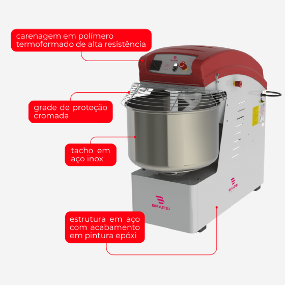 Amassadeira Espiral 60 kg AES-60/1 G3 Trifásico 220v Braesi