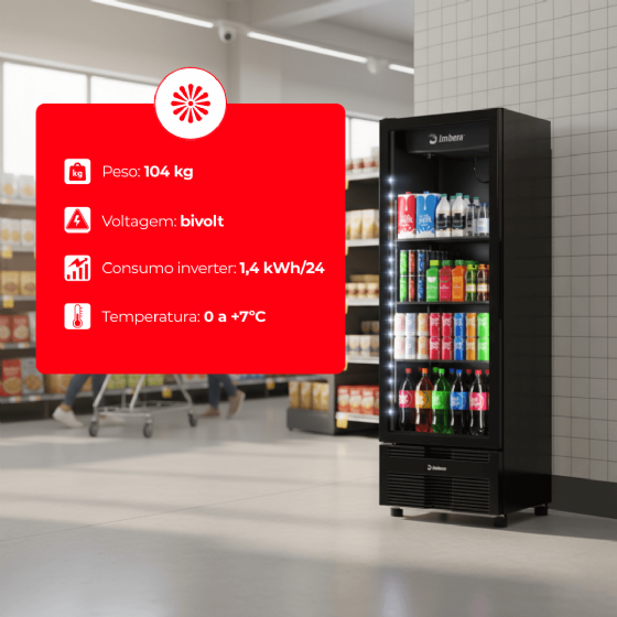 Refrigerador Vertical 485 Litros Porta de Vidro Full Black VRS16 Bivolt Inverter Imbera