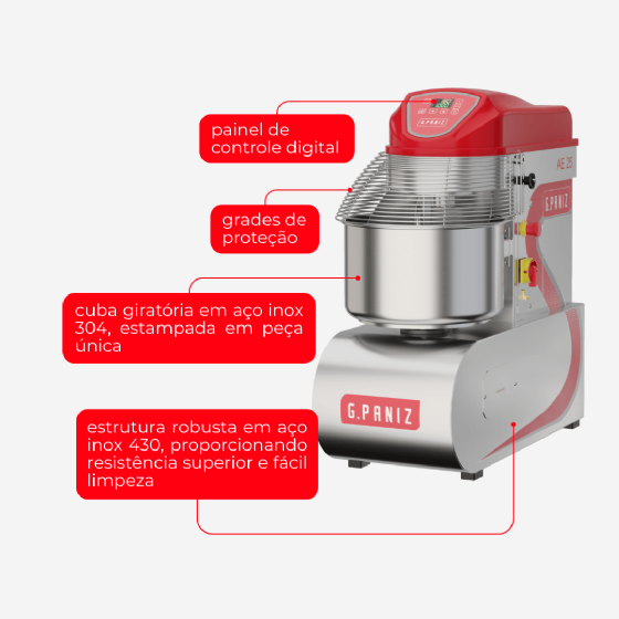 Amassadeira Espiral 2 Velocidades Inox AE 25 G2 Trifásico 220v G Paniz