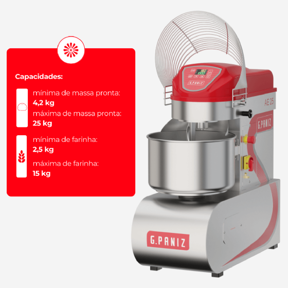 Amassadeira Espiral 2 Velocidades Inox AE 25 G2 Trifásico 220v G Paniz