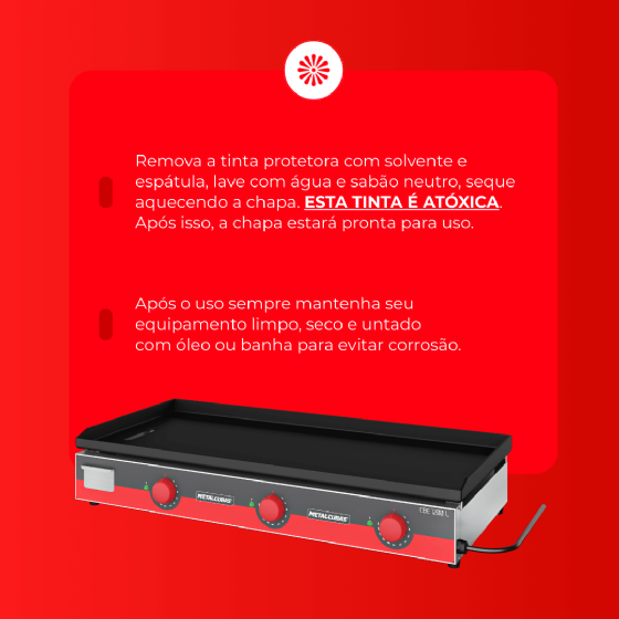 Chapa Bifeteira Elétrica 120 cm CBE 1200 L 220v Metalcubas