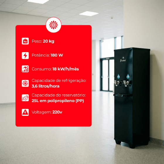 Bebedouro Industrial de Coluna 1 Gelada 1 Natural 25 Litros 220v Office Black Frisbel