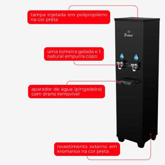 Bebedouro Industrial de Coluna 1 Gelada 1 Natural 25 Litros 220v Office Black Frisbel