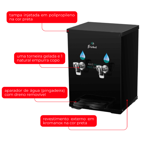 Bebedouro Industrial de Bancada 1 Gelada 1 Natural 10 Litros 220v Office Black Frisbel