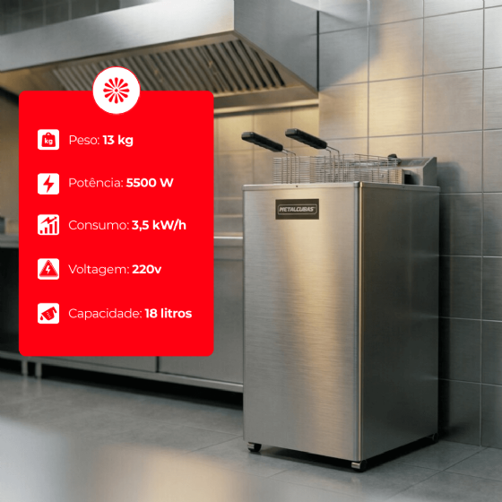 Fritadeira Elétrica Água e Óleo 18 Litros 5500 W GFAO 18 P 220v Metalcubas